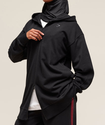 Covered Longline Zip Up Hoodie - US 7700