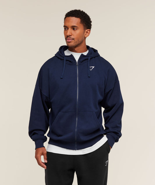 Crest Oversized Zip Up Hoodie - US 6672
