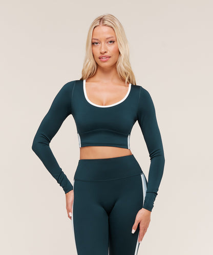 Piping Long Sleeve Crop Top - US 8806