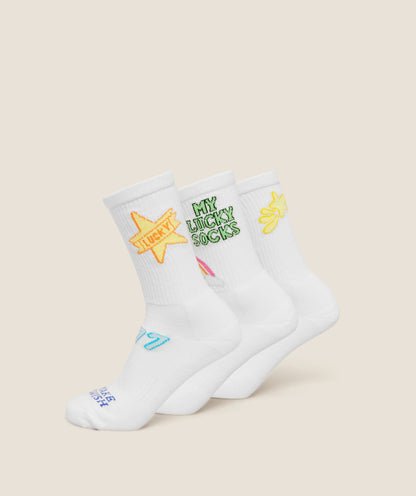 Lucky Graphic Crew Socks 3pk - US 2978