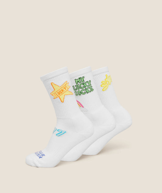 Lucky Graphic Crew Socks 3pk - US 2978