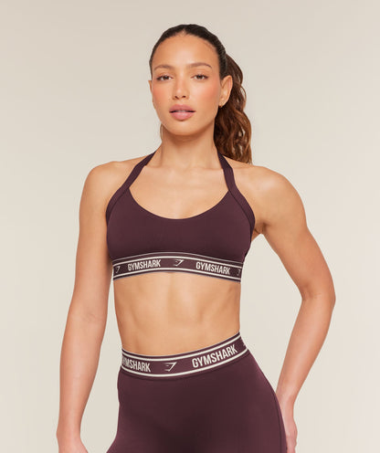 Light Support Halter Neck Logo Sports Bra - US 6487